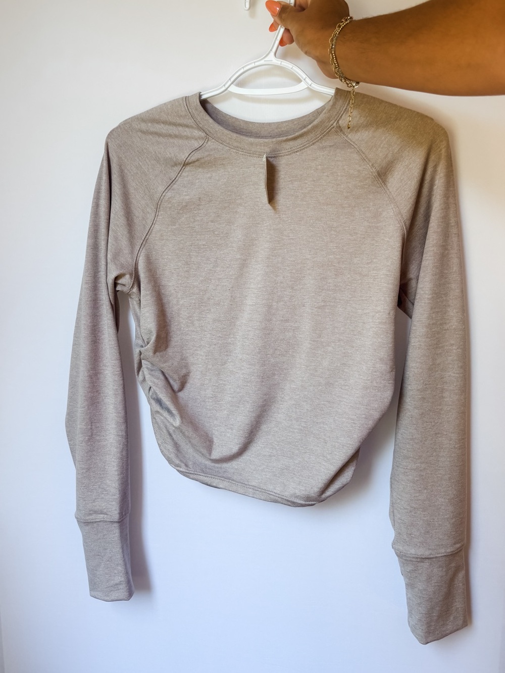 Offline by aerie Beige Long-Sleeve Women's Top with Keyhole Detail
